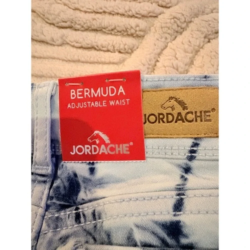 Jordache Girls Bermuda Denim Shorts Tie‎ Dye Blue White Adjustable Waist Size 5